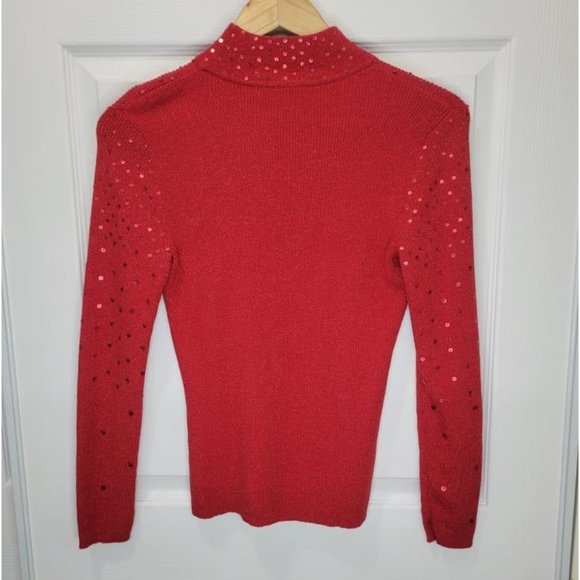 MERCER STREET STUDIO Red Sequin Mock Neck Sweater - Picture 6 of 8